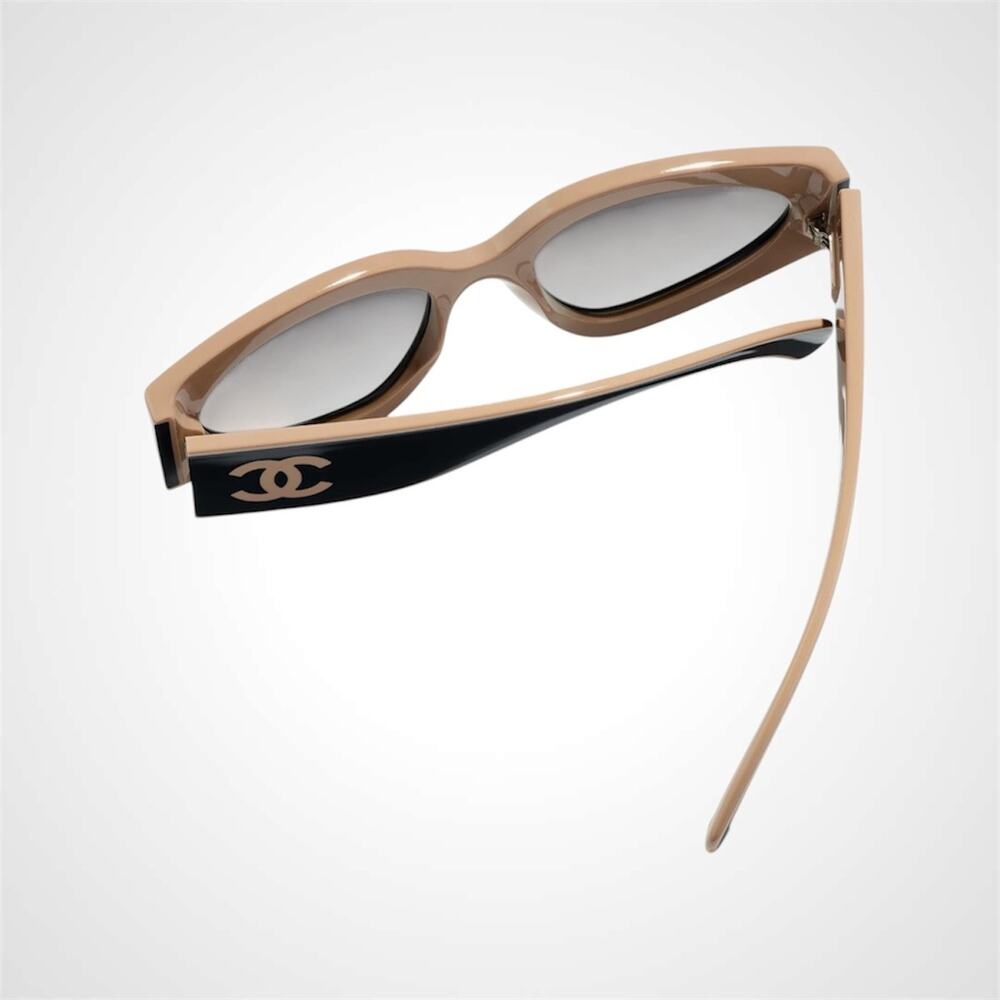 NEW CHANEL Sunglasses Black Polarized Cat Eye CC Logo Beige - Picture 4 of 5